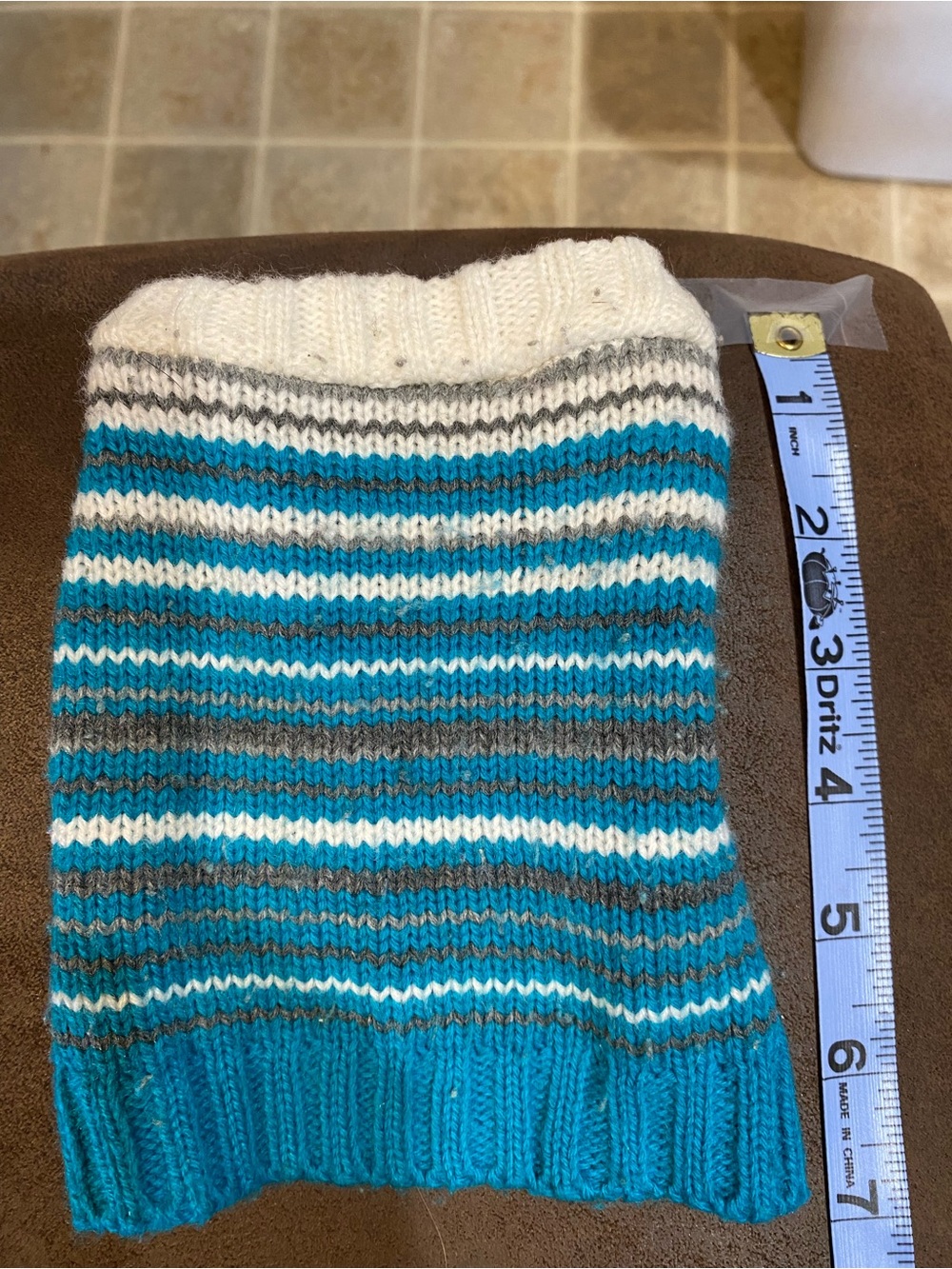 Striped Teal, White & Gray Knit Dog Sweater - Cozy Pet Pullover